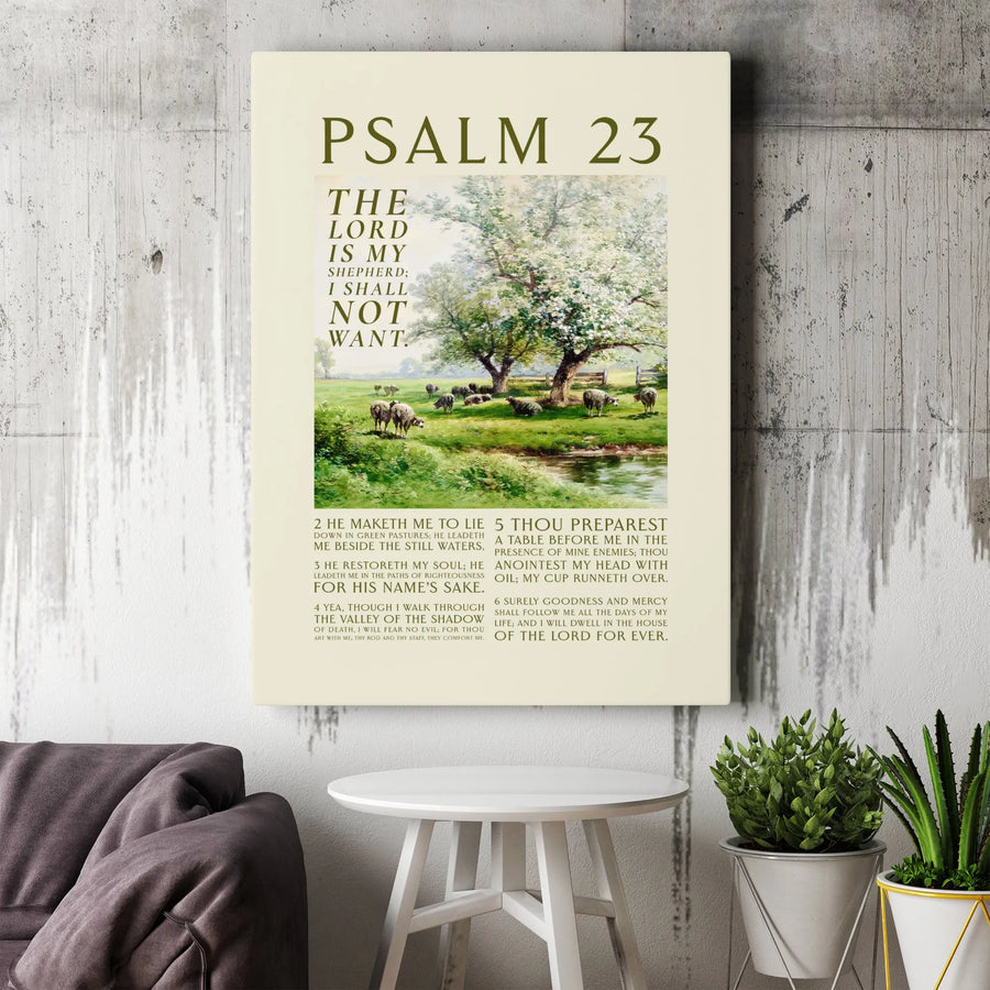 Psalm 23 Wall Art Canvas | The Lord Is My Shepherd Bible Verse Print | Premium Gallery Wrap Decor | Christian Home Gift For Believers