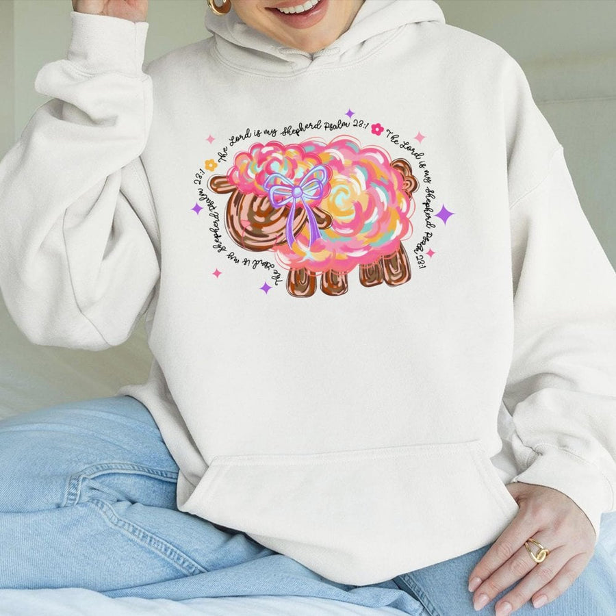 The Lord Is My Shepherd Hoodie | Cute Coquette Bow Lamb Graphic | Premium Cotton Blend | Faith-Based Christian Gift for Women