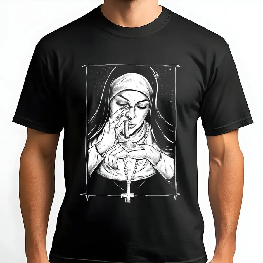 Gothic Nun T-Shirt | Dark Humor Religious Art | Premium Soft Cotton | Edgy Alternative Streetwear Gift