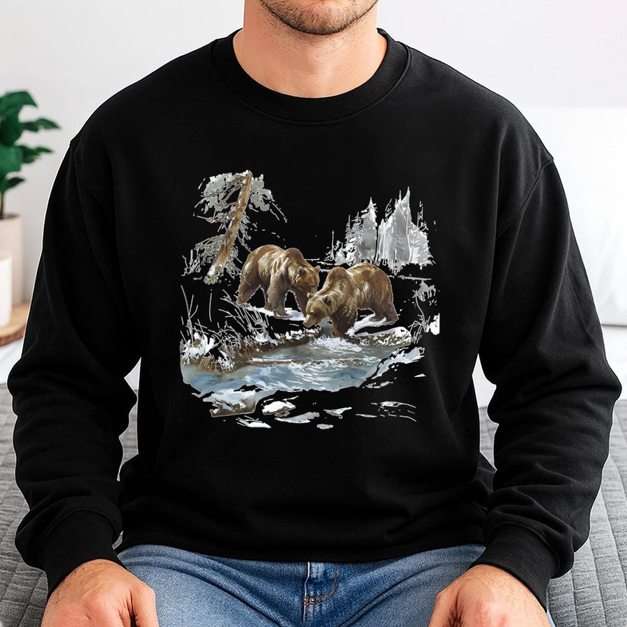 Grizzly Bear Sweatshirt | Retro Wilderness Nature Graphic | Premium Cotton Blend | Unisex Nature Lover Gift for Men and Women