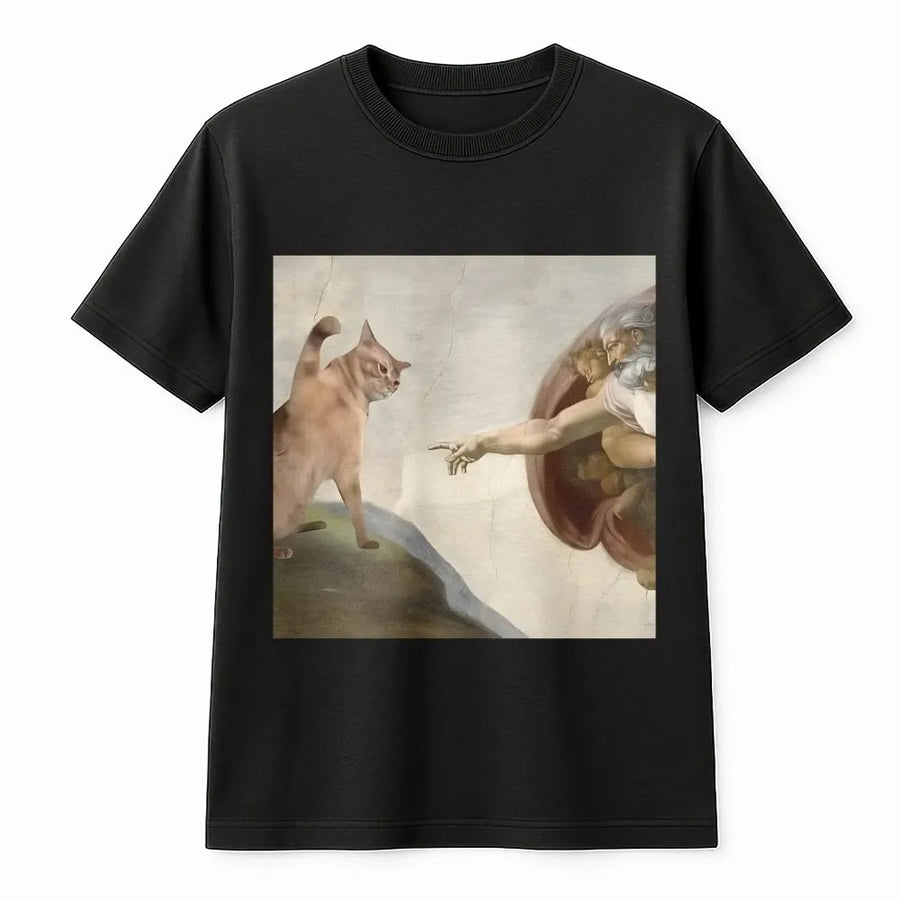Creation of Adam Cat T-Shirt | Funny Renaissance Art Parody Graphic | Premium Cotton Unisex Tee | Unique Gift for Cat Lovers & Art Enthusiasts