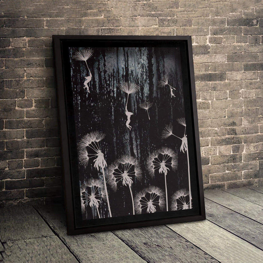 Surreal Dandelion Seed Wall Art | Whimsical Flying People Illustration | Premium Fade-Resistant Gallery Canvas | Dreamy Home Decor Gift