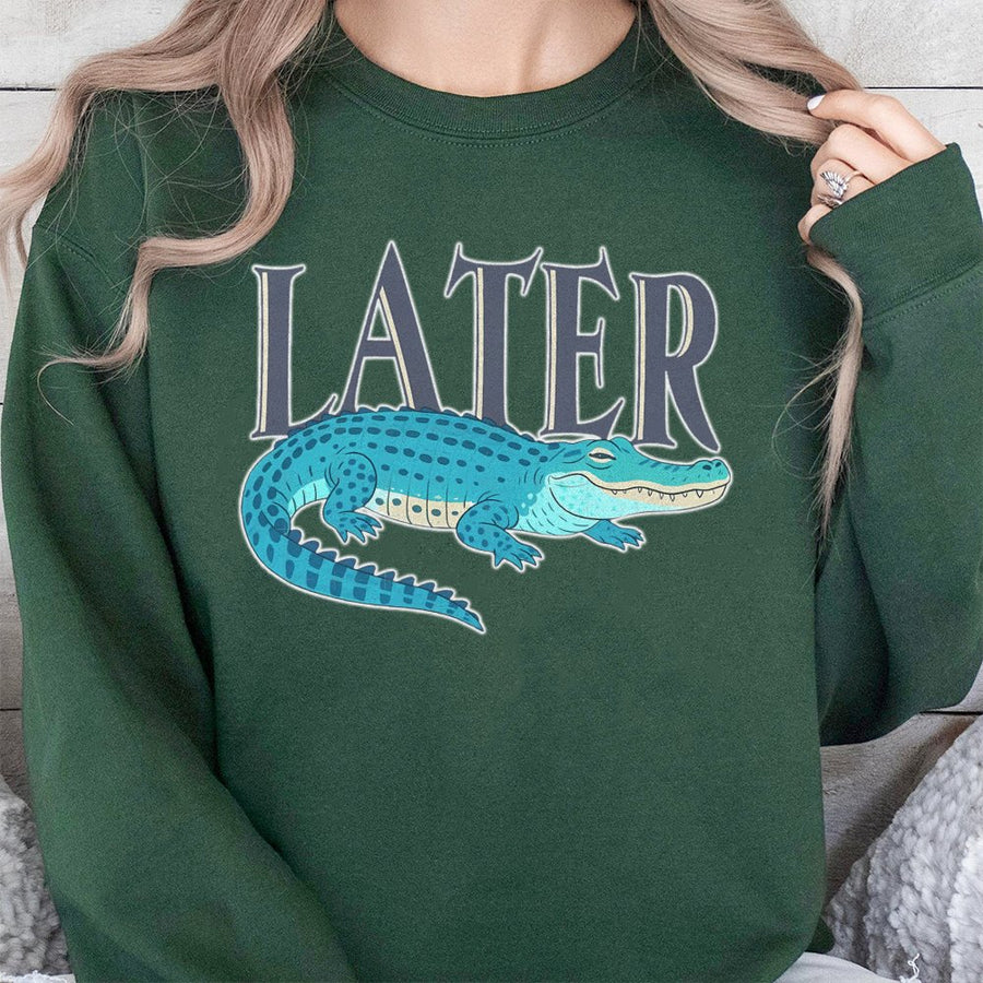 Later Gator Sweatshirt | Funny Alligator Pun Graphic | Premium Cotton Blend Crewneck | Sarcastic Animal Lover Gift For Men And Women
