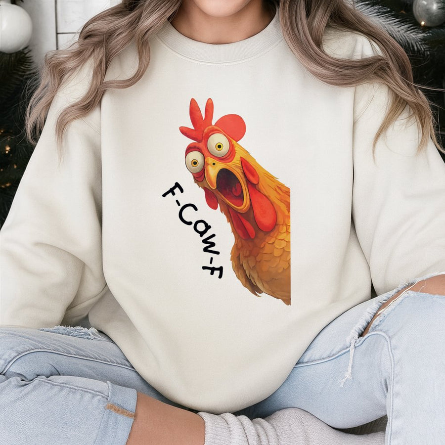 Funny Chicken Sweatshirt | F-Caw-F Sarcastic Rooster Graphic | Soft Cotton-Blend Pullover | Witty Animal Lover Gift for Men and Women