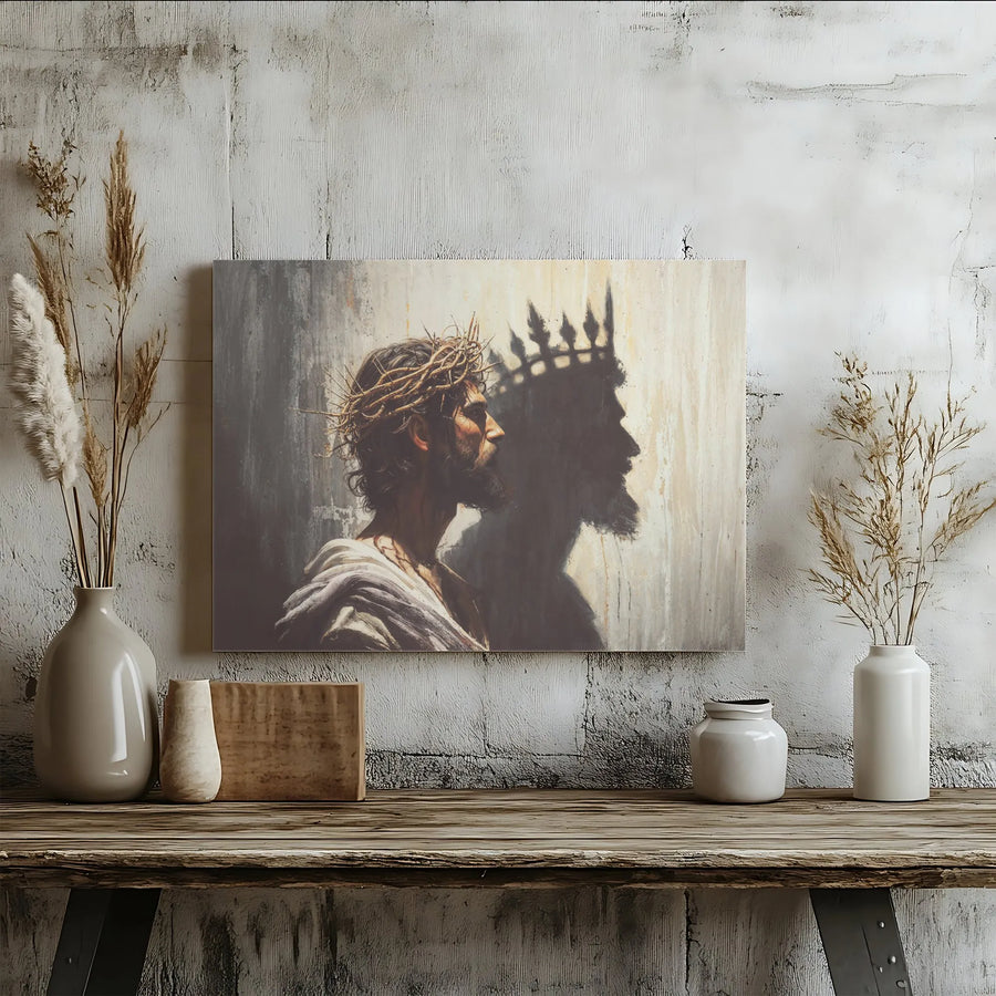 Jesus Christ Canvas Print | Crown of Thorns King Shadow Art | Premium Gallery Wrap Wall Decor | Christian Faith Home Office Gift