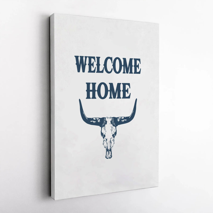 Welcome Home Wall Art | Western Longhorn Steer Skull Canvas | 1.25 Inch Gallery Wrap | Farmhouse Decor for Entryway or Living Room