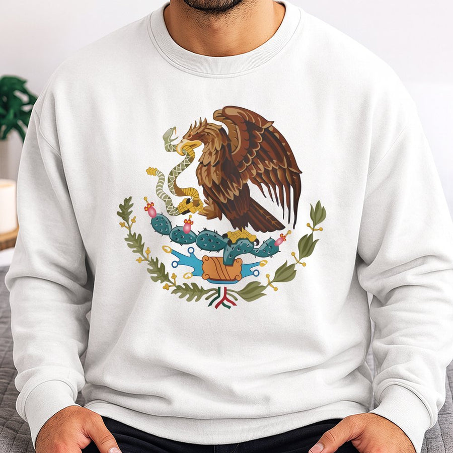 Mexico Coat of Arms Sweatshirt | Mexican Eagle and Snake Emblem Graphic | Premium Cotton Blend Crewneck | Heritage Pride Gift for Men and Women