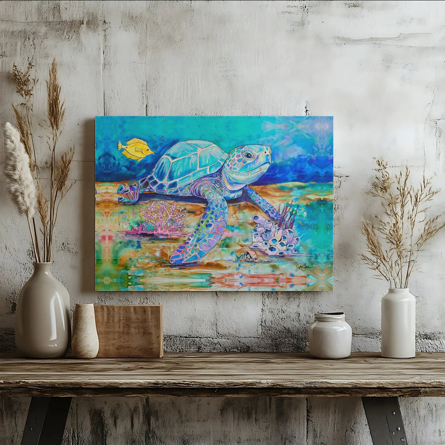 Sea Turtle Canvas Wall Art | Vibrant Underwater Scene Print | Gallery Quality Canvas | Coastal Home Decor Gift