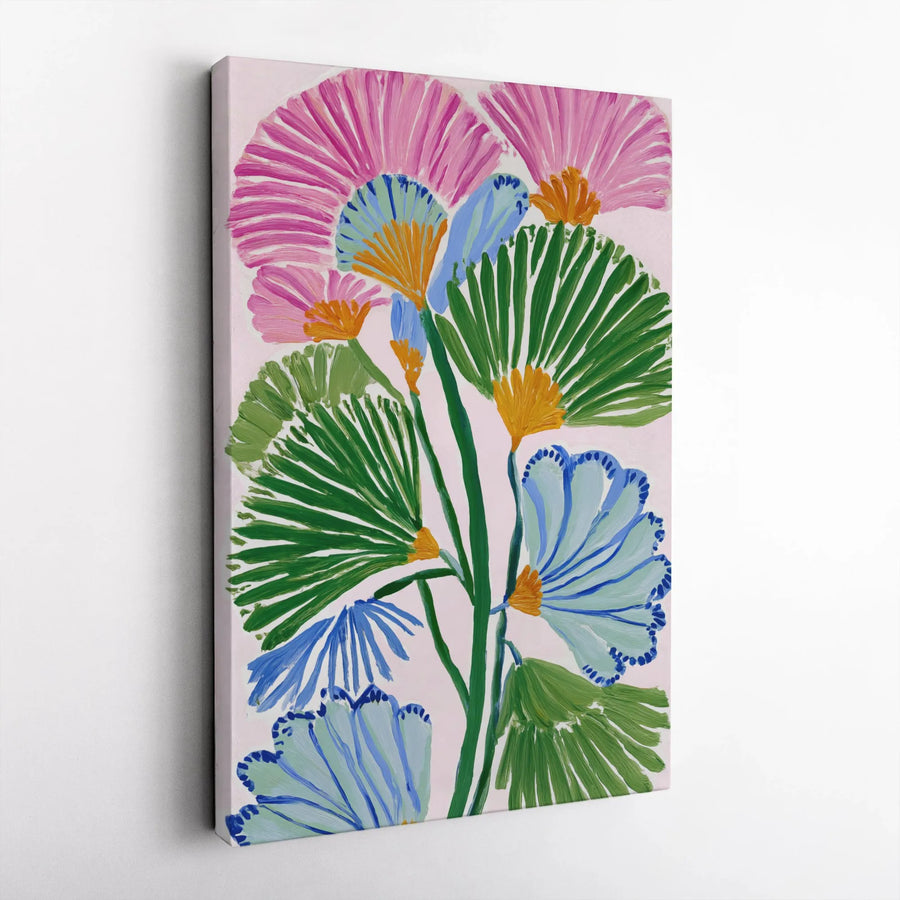 Abstract Floral Canvas Wall Art | Vibrant Botanical Illustration, Boho Maximalist Decor | Premium Gallery Wrap Canvas | Unique Gift for Living Room