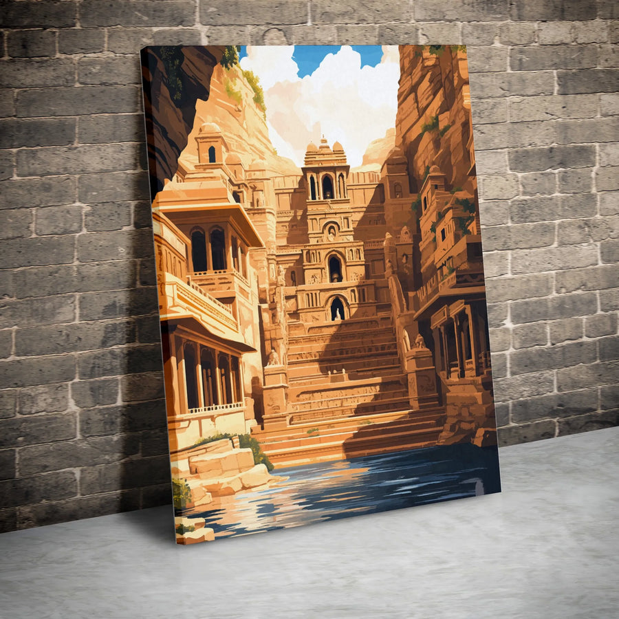 Ancient Canyon City Canvas Print | Architectural Lost City Illustration | Premium 1.25" Gallery Wrap | Modern Home & Office Decor Gift for Travelers