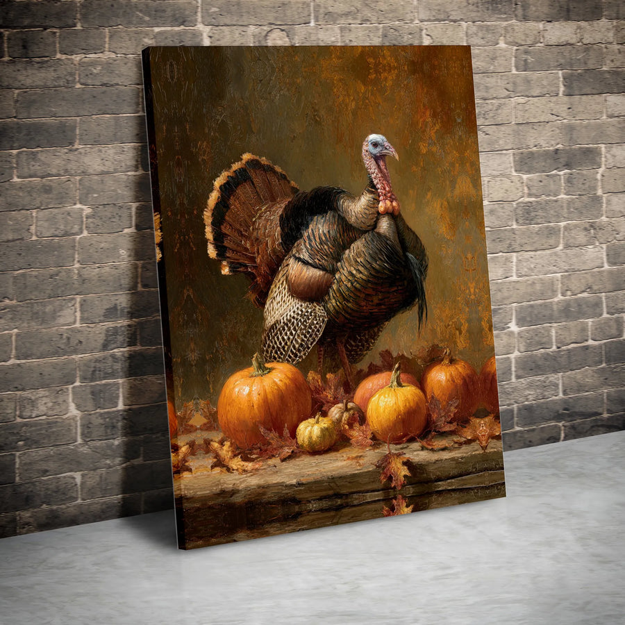Thanksgiving Turkey Canvas Wall Art | Autumn Harvest Pumpkin Decor | Gallery Quality 1.25 Inch Wrap | Fall Farmhouse Seasonal Home Gift