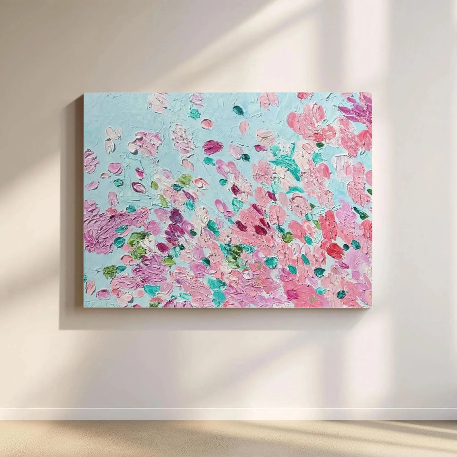 Abstract Pink Floral Canvas Art | Textured Impasto Oil Painting Style | 1.25 Inch Gallery Wrap | Modern Home Decor Wall Hanging