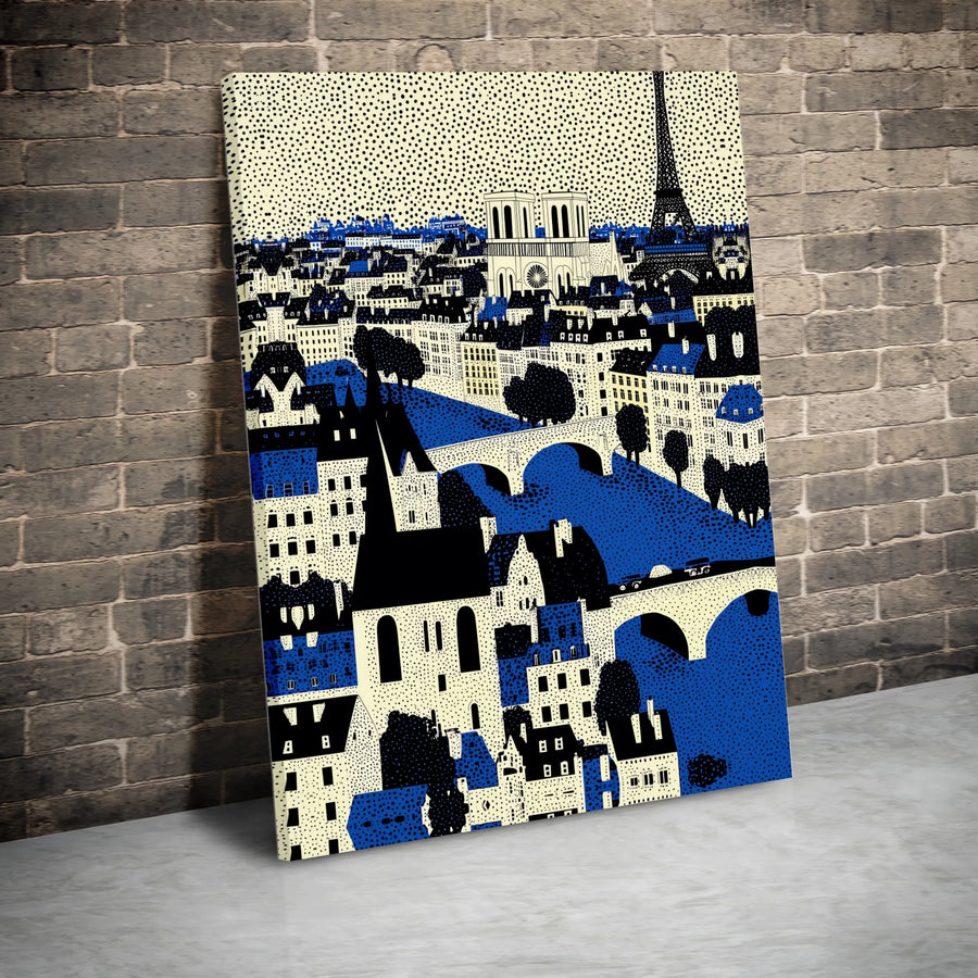 Paris Canvas Wall Art | Eiffel Tower & Notre Dame Graphic Print | Premium Matte Canvas | Modern French Home Decor Gift