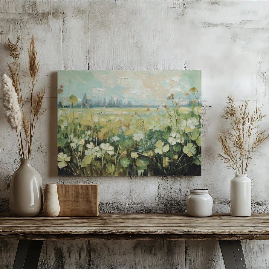 Clover Field Canvas Wall Art | Textured Floral Painting Print | Premium Fade-Resistant Print | Modern Farmhouse Decor Gift