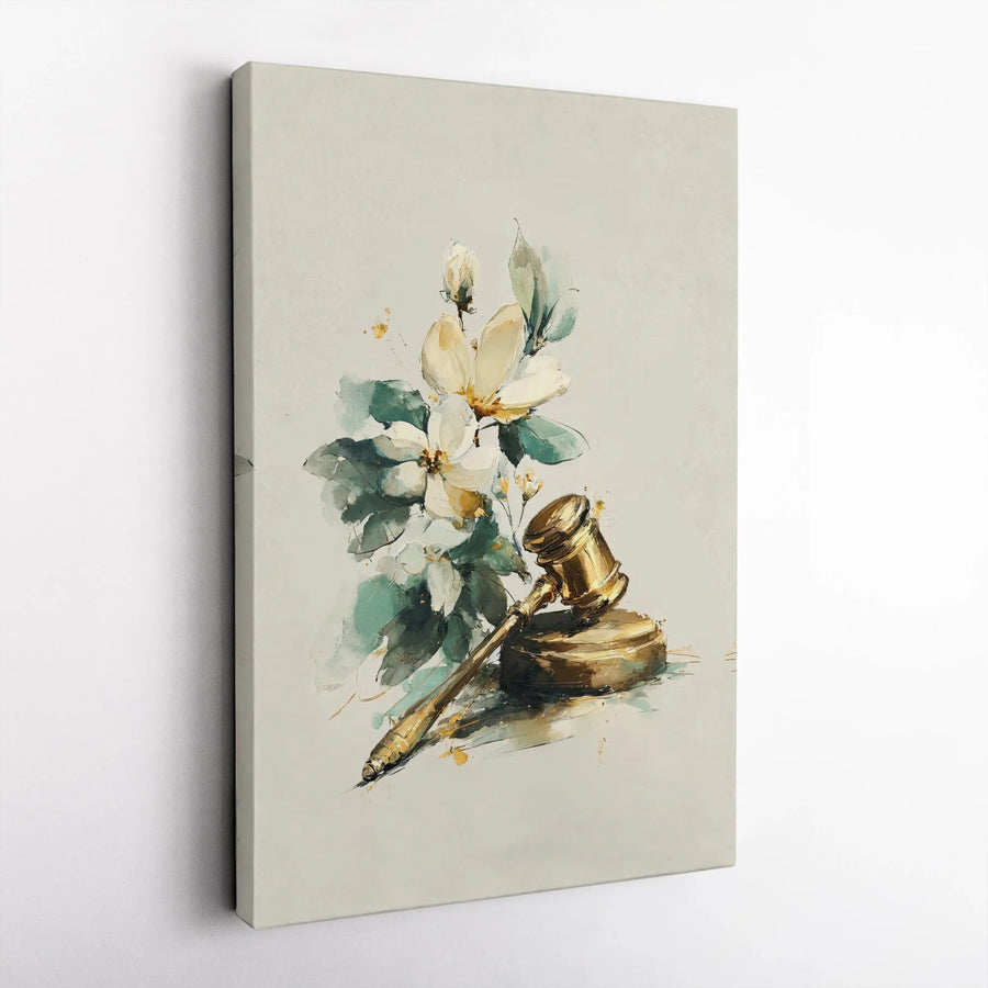 Judge Gavel Canvas Print | Watercolor Floral Legal Art | Gallery-Wrapped Premium Canvas | Attorney Graduation Gift or Law Office Decor