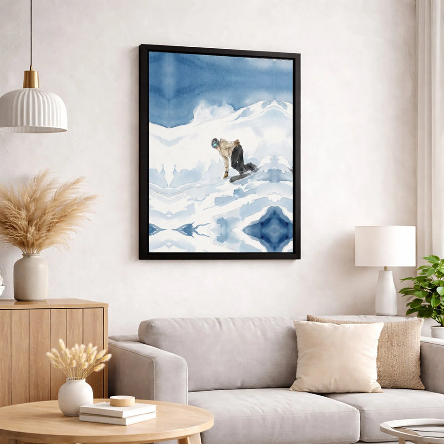 Snowboarder Wall Art | Watercolor Snowy Mountain Landscape | Premium 1.25-Inch Gallery Wrapped Canvas | Winter Sports Decor Gift for Skier