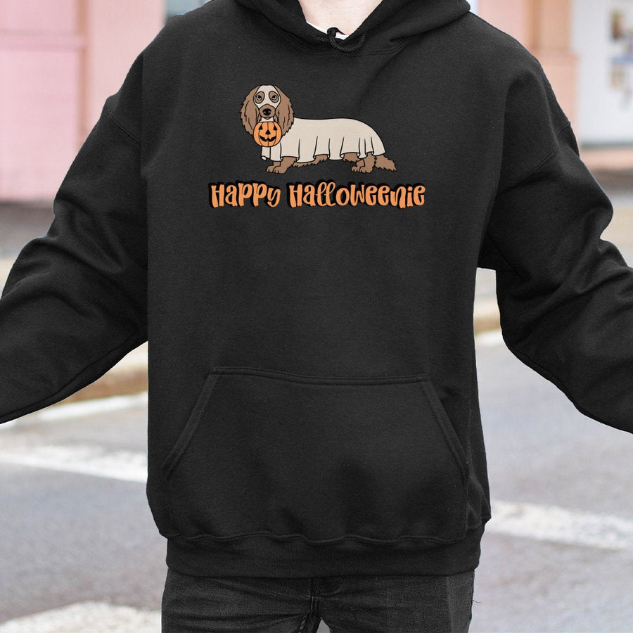 Happy Halloweenie Dachshund Hoodie | Cute Ghost Wiener Dog Graphic | Soft Cotton-Blend Premium Sweatshirt | Fun Halloween Gift For Dog Mom