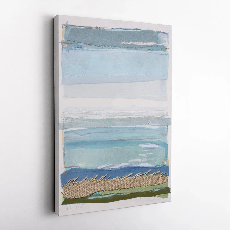Abstract Coastal Vertical Canvas | Textured Fabric Collage Print | Premium Gallery Wrapped Canvas | Modern Beach House Decor Gift