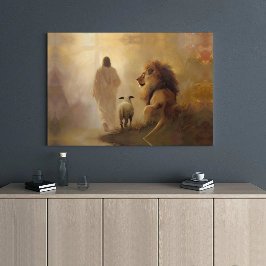 Jesus With Lion And Lamb Wall Art | Biblical Christian Canvas Print | Premium Gallery Wrap Decor | Inspiring Religious Gift for Home