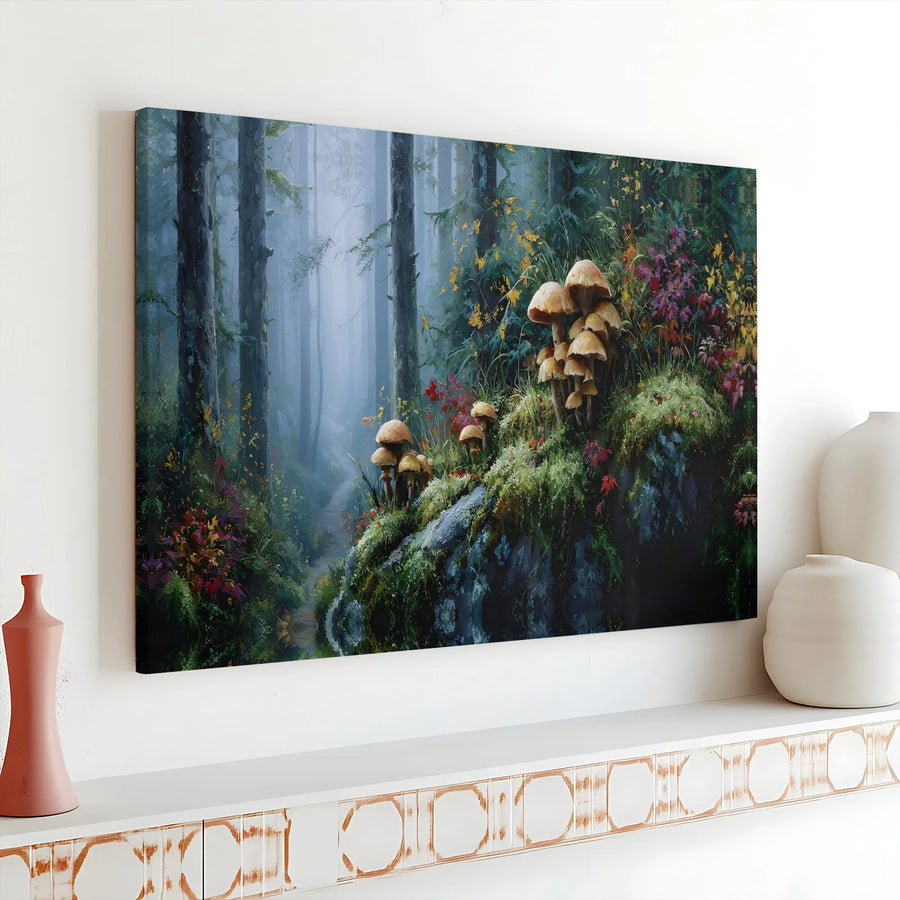 Misty Forest Canvas Print | Mystical Mushroom Painting | Premium Gallery Wrapped Canvas | Cottagecore Cabin Decor Gift