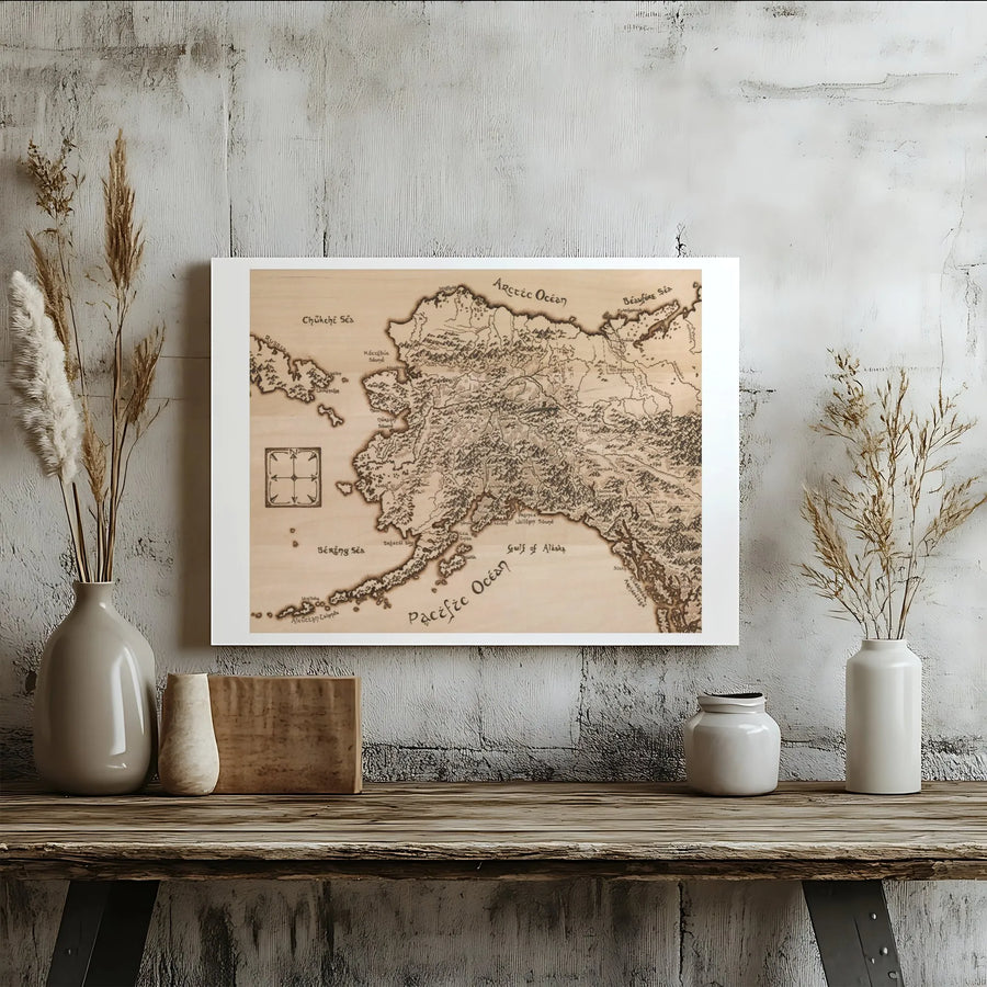 Alaska Fantasy Map Canvas Wall Art | Rustic Hand-Drawn Style Illustration | 1.25" Gallery Wrap | Premium Decor for Home or Office Gift