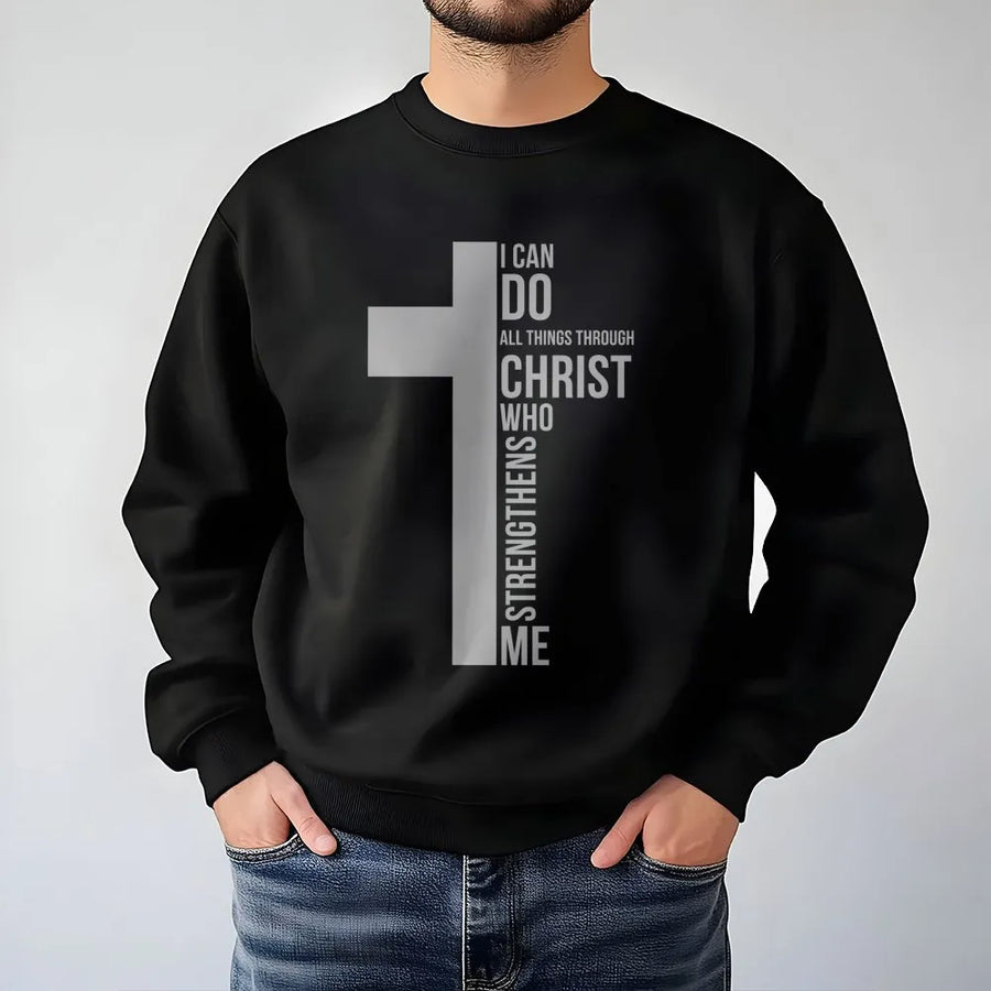 I Can Do All Things Through Christ Sweatshirt | Minimalist Cross Design | Premium Cotton Blend | Faith-Based Apparel Gift for Men and Women