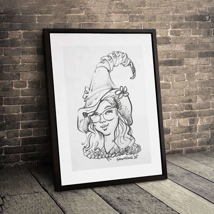Witch Portrait Canvas Wall Art | Whimsical Sketch Illustration | 1.25-Inch Gallery Wrap | Halloween Decor Gift for Her