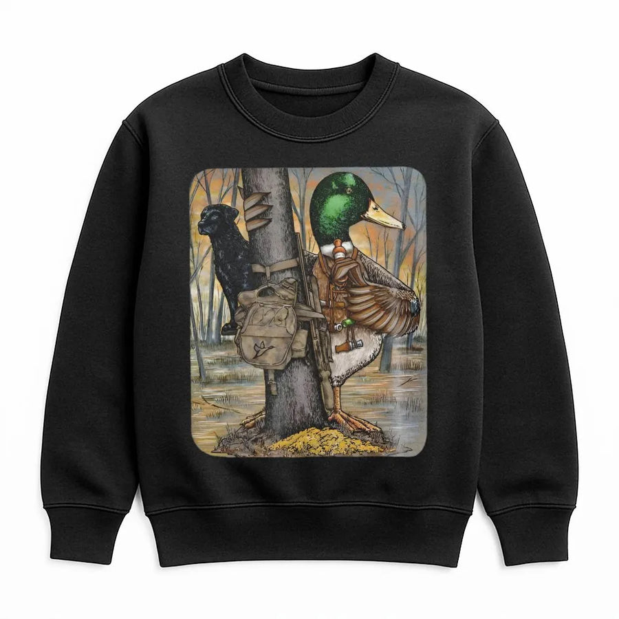 Duck Hunting Sweatshirt | Tactical Mallard with Hunting Dog Design | Premium Cotton Blend Crewneck | Perfect Gift for Outdoorsmen and Hunters