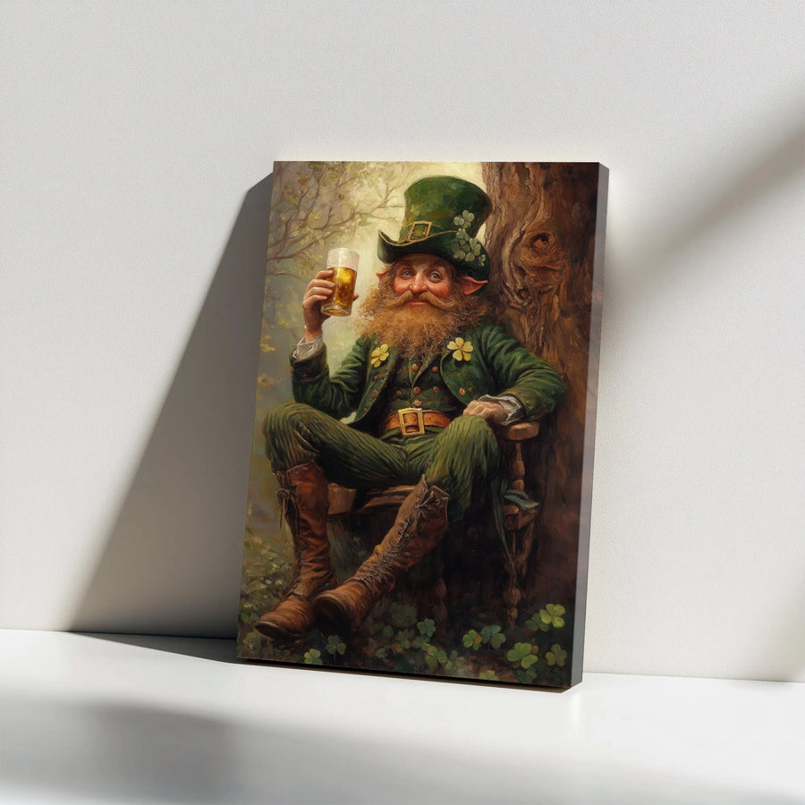 Leprechaun Wall Art | St Patrick's Day Beer Drinking Decor | Premium Gallery Wrap Canvas | Festive Irish Pub Home Decoration Gift
