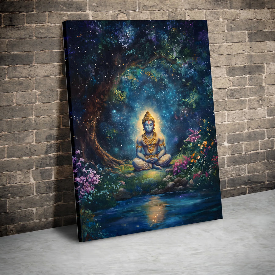 Lord Hanuman Canvas Art | Meditating Spiritual Wall Decor | Premium Fade-Resistant Print | Zen Home & Office Gift