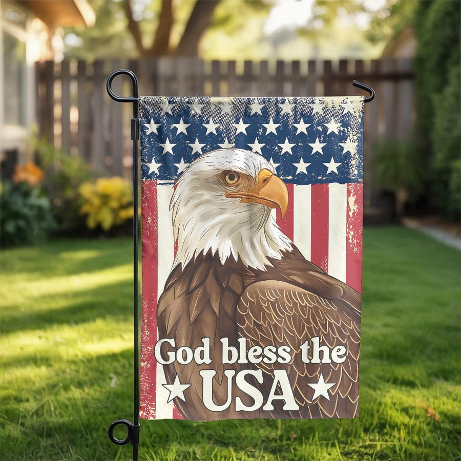 American Eagle Garden Flag | God Bless The USA Patriotic Yard Decor | Weather-Resistant Polyester | Memorial Day 4th of July Outdoor Gift