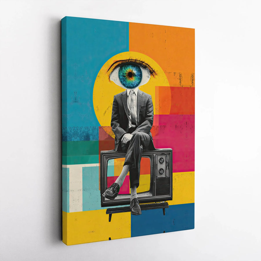 Surreal Eye TV Head Canvas Print | Retro Pop Art Collage | Premium Gallery Wrapped Canvas | Eclectic Wall Decor Gift
