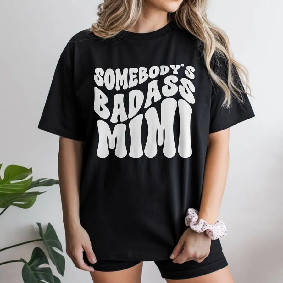 Badass Mimi T-Shirt | Retro Wavy Text Graphic | Premium Soft Pullover | Funny Mothers Day Gift for Grandma