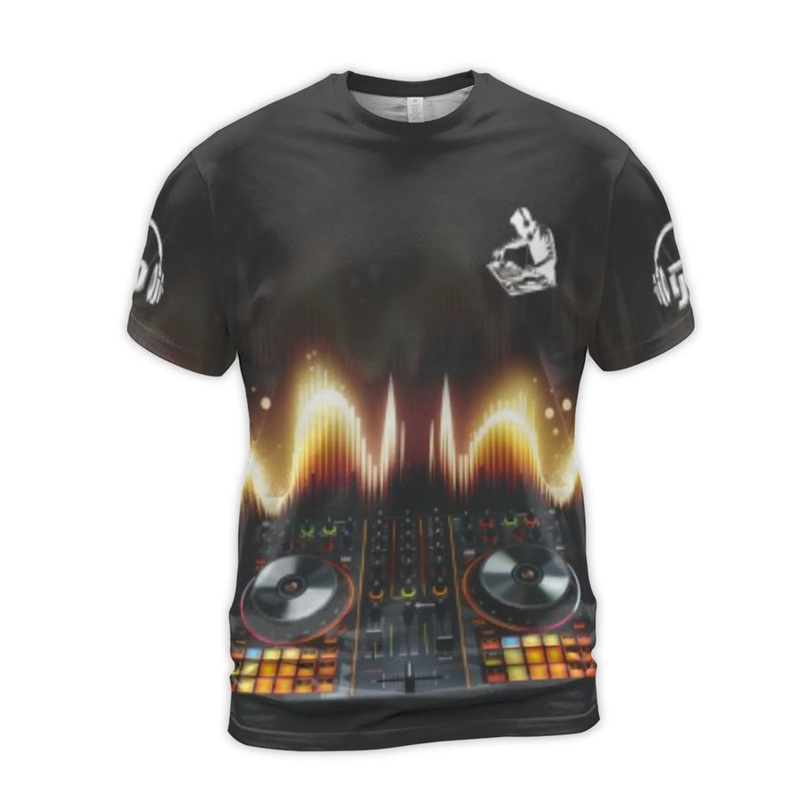 DJ Turntable Music T-Shirt | 3D Soundwave Graphic Print | Premium Polyester Blend | Gift for DJs and Electronic Music Lovers