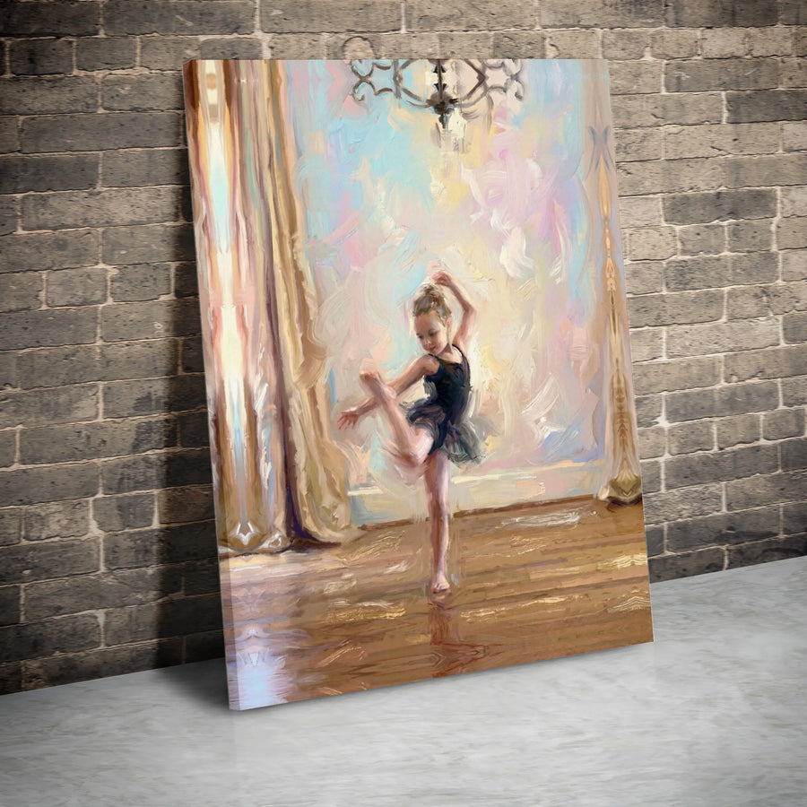 Ballerina Painting Canvas Wall Art | Impressionist Young Dancer Portrait | Premium Gallery Wrapped Print | Girls Room Decor Gift
