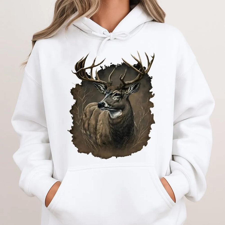Whitetail Deer Hoodie | Majestic Wildlife Buck Graphic | Premium Cotton Blend Sweatshirt | Nature Lover Gift for Outdoorsmen