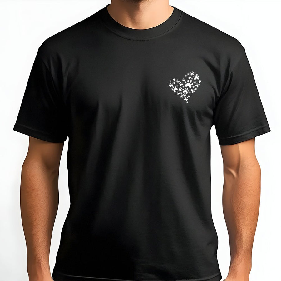 Dog Paw Heart T-Shirt | Minimalist Pet Lover Graphic Tee | 100% Premium Cotton Unisex Shirt | Thoughtful Gift for Animal Owners