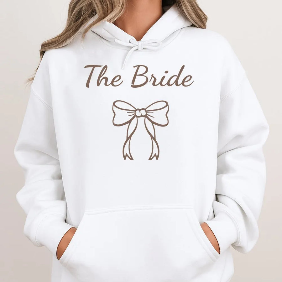 The Bride Hoodie | Minimalist Bow Graphic | Soft Cotton Tee | Bachelorette Party & Bridal Shower Gift for Bride to Be