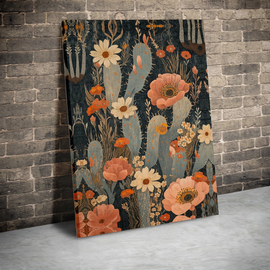 Boho Cactus Wall Art | Desert Wildflower Canvas Print | Gallery-Quality 1.25 Inch Profile | Modern Home Decor Gift