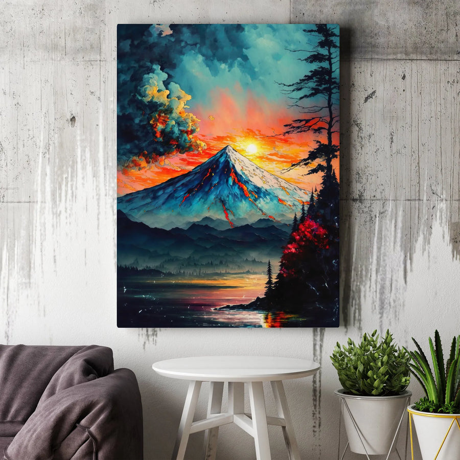 Volcanic Mountain Canvas Wall Art | Vibrant Sunset Landscape Print | 1.25-Inch Premium Gallery Wrap | Modern Home Decor Gift