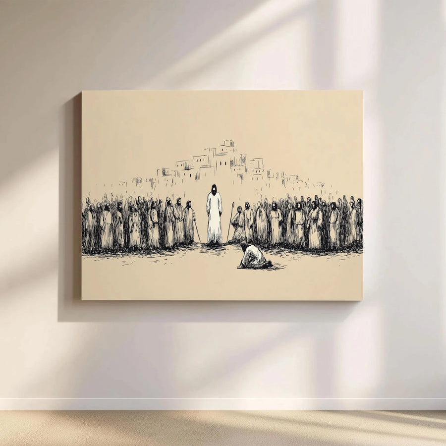 Jesus Christ Canvas Wall Art | Minimalist Biblical Sketch Illustration | Premium Gallery Wrapped Canvas | Christian Home Decor Gift