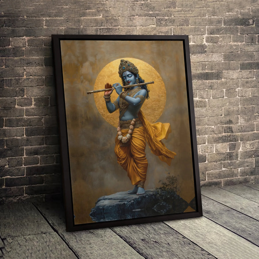 Lord Krishna Canvas Print | Divine Flute Player Spiritual Art | Gallery-Quality Fade-Resistant Wall Decor | Hindu Religious Gift for Home Office