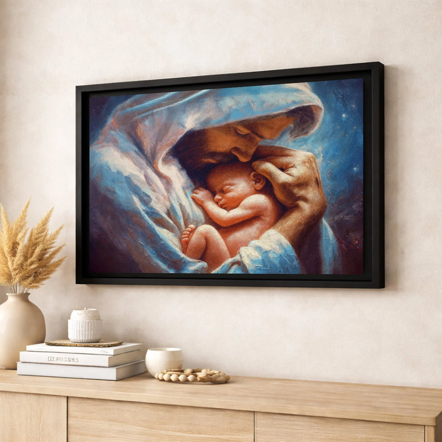 Jesus Holding Baby Canvas Art | Religious Christian Wall Decor | Gallery-Wrapped Premium Print | Baptism or Nursery Gift