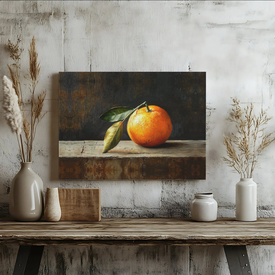 Orange Still Life Canvas Print | Rustic Kitchen Fruit Oil Painting Art | Premium Fade-Resistant Wall Decor | Home & Restaurant Dining Gift