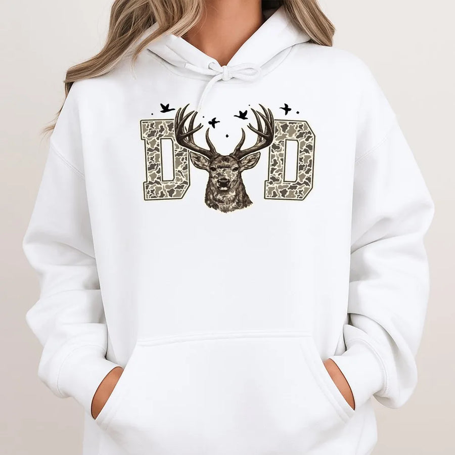Deer Dad Hoodie | Camo Hunting Buck Design | Soft Cotton Blend | Wildlife Lover Gift for Him and Her