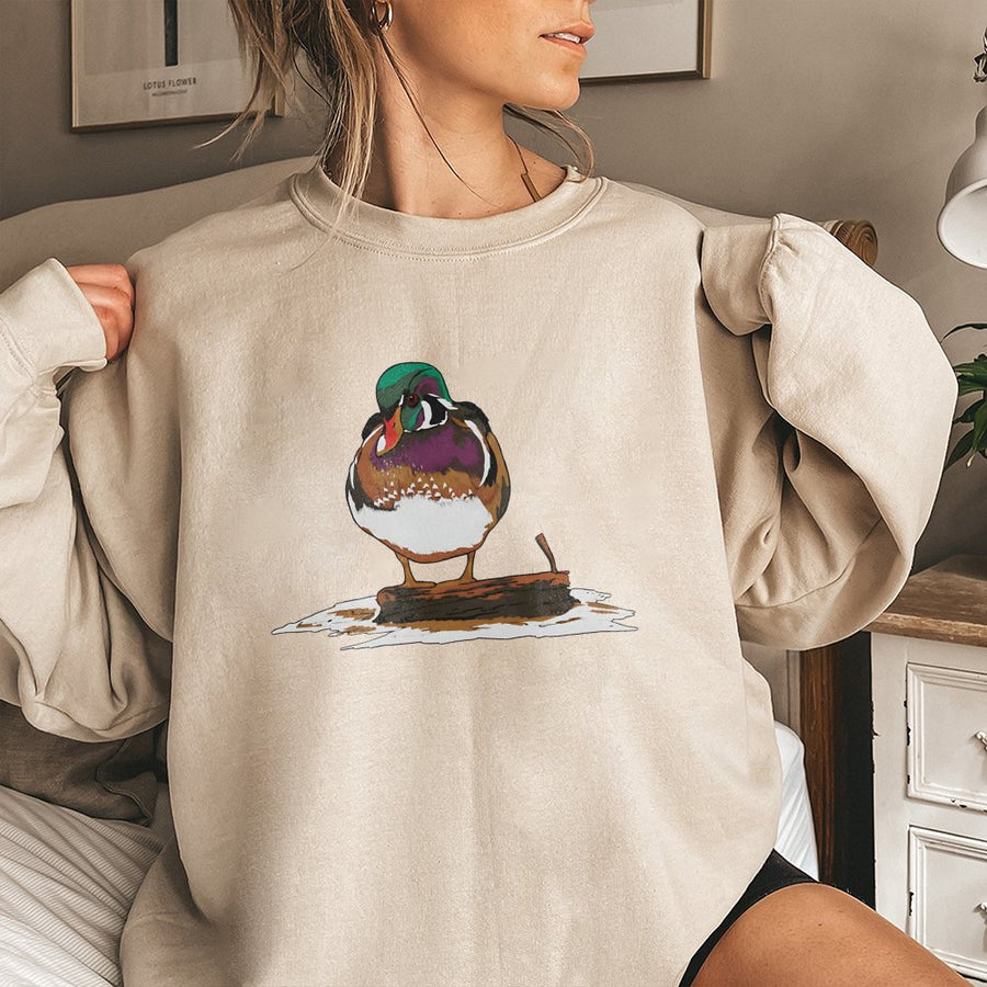 Wood Duck Sweatshirt | Colorful Waterfowl Illustration | Premium Cotton Blend | Gift For Duck Hunters And Bird Watchers