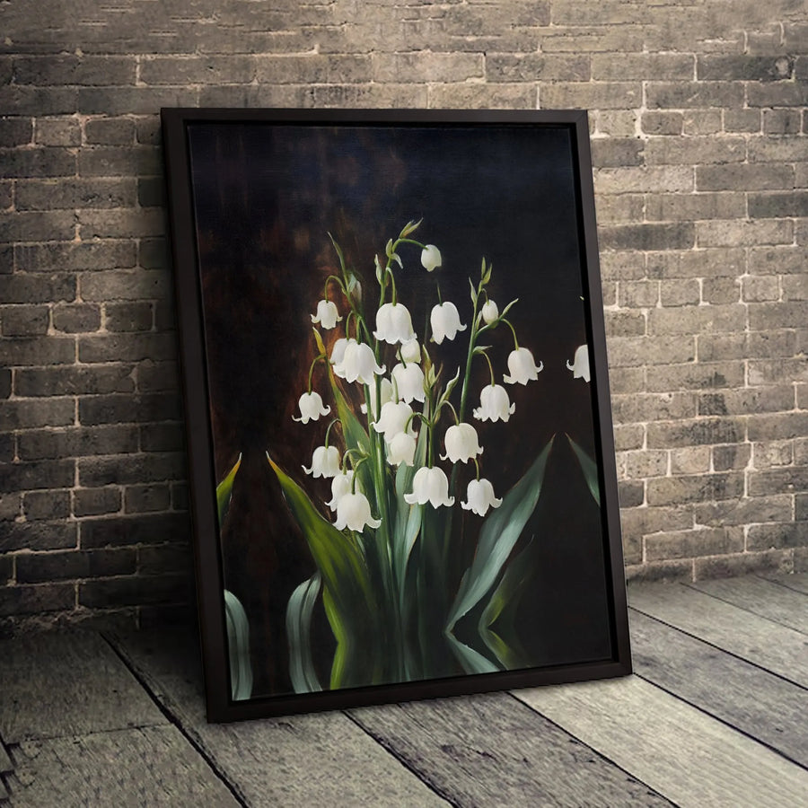 Lily Of The Valley Wall Art | Dark Botanical Still Life Canvas | Premium Fade-Resistant Print | Elegant Floral Home Decor Gift