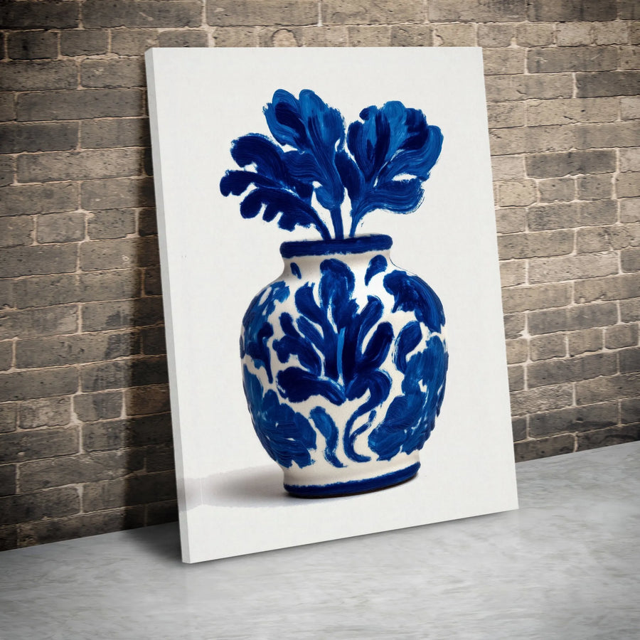 Blue and White Vase Canvas Print | Modern Painterly Botanical Art | Premium Gallery Wrapped Canvas | Elegant Living Room Decor Gift