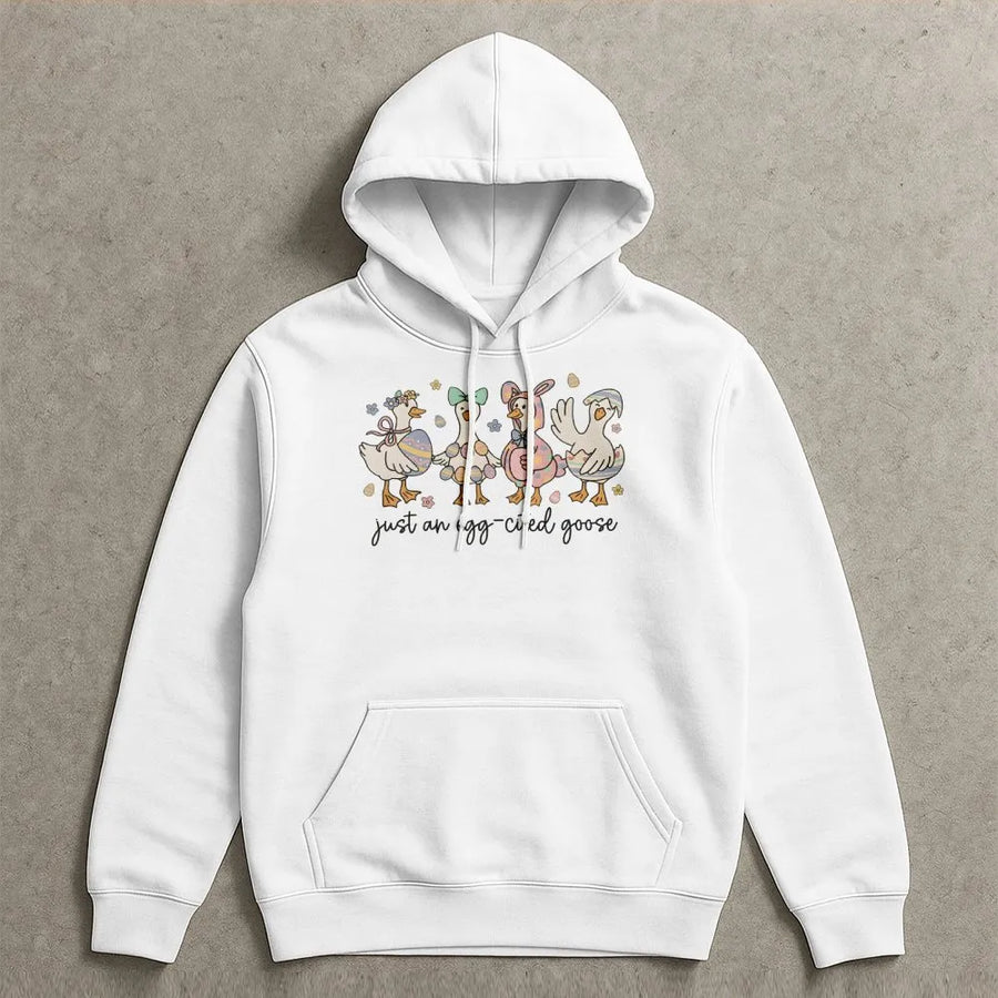 Easter Goose Hoodie | Cute Silly Goose Egg Hunt Graphic | Premium Cotton Blend Sweatshirt | Fun Spring Holiday Gift For Women And Men