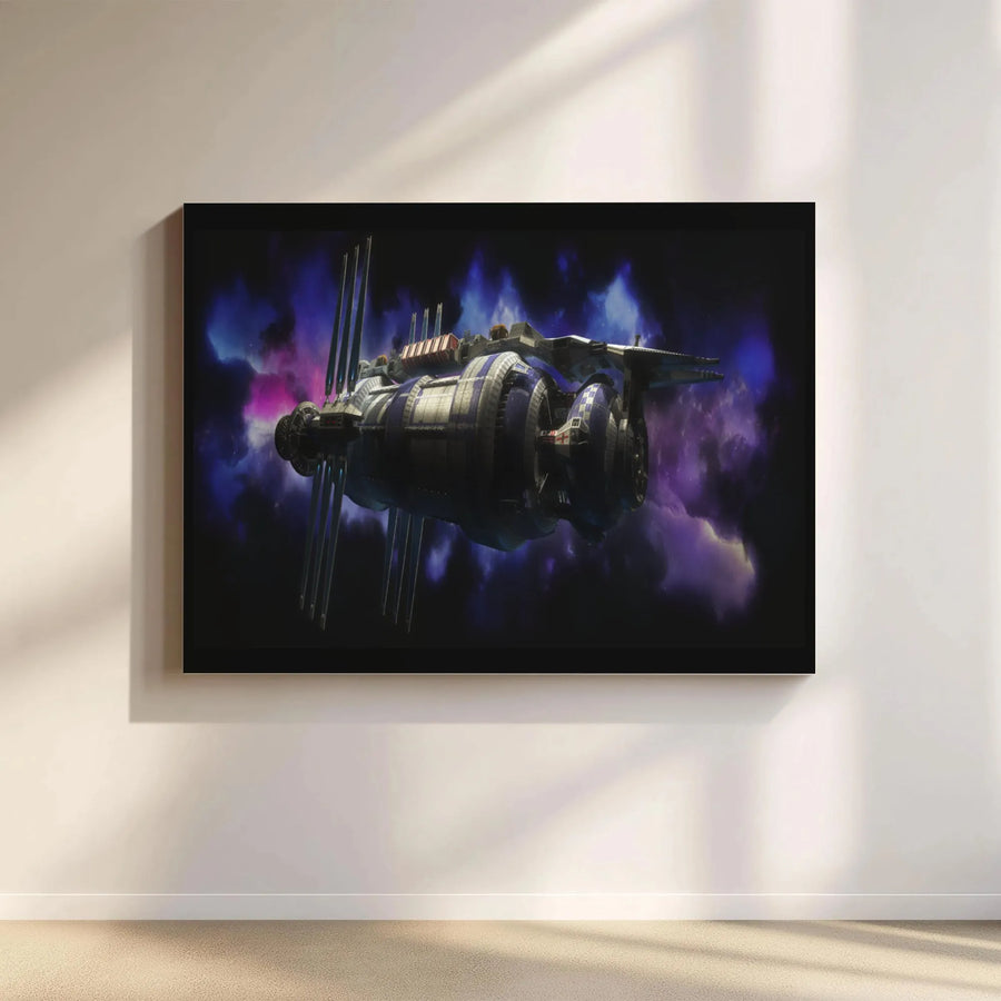 Sci-Fi Spaceship Canvas Wall Art | Purple Nebula Galaxy Print | Premium Gallery Wrapped Decor | Modern Space Travel Gift For Him